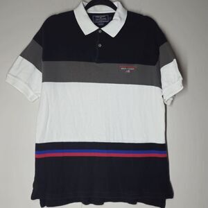 Vintage Polo Sport Ralph Lauren Stripe Color Block Rugby Shirt Sz Large BB3